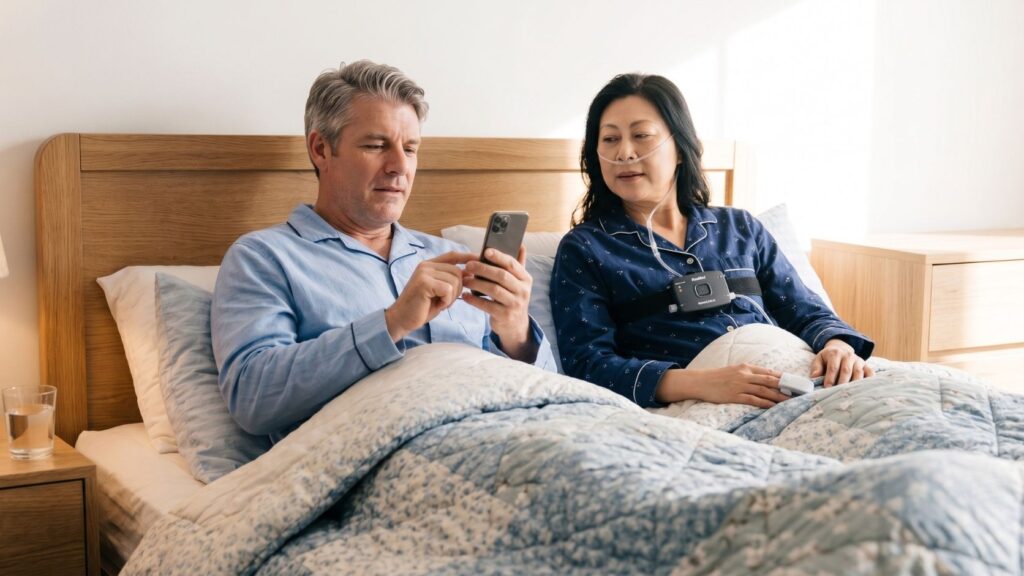 woman couple home sleep test snoring apnea